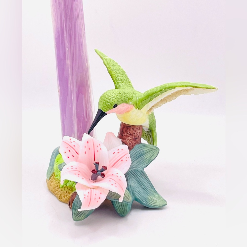 NWB: Avon Green & Pink Hummingbird Candle Holder with Pink Lily